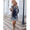 Zeagoo Fall Dresses for Women Long Sleeve Casual Pleated V Neck Dress 2026 A Line Tunic Dress(Navy Printed)