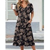 Zeagoo Summer Casual Dress for Womens Floral Midi Sundress with Pockets(Black Floral Print)