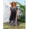 Zeagoo Summer Casual Dress for Womens Floral Midi Sundress with Pockets(Black Floral-1)