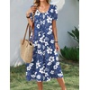 Zeagoo Summer Casual Dress for Womens Floral Midi Sundress with Pockets(Blue White Floral)