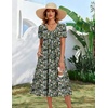 Zeagoo Summer Casual Dress for Womens Floral Midi Sundress with Pockets(Green Floral)