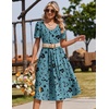 Zeagoo Summer Casual Dress for Womens Floral Midi Sundress with Pockets(Leaf-printed)