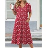 Zeagoo Summer Casual Dress for Womens Floral Midi Sundress with Pockets(Red Floral)