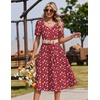 Zeagoo Summer Casual Dress for Womens Floral Midi Sundress with Pockets(Red Floral)