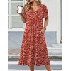 Zeagoo Summer Casual Dress for Womens Floral Midi Sundress with Pockets(Red Printed)