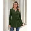 Zeagoo Women Blouses Long Sleeve Top Boho Henley Vneck Pleated Fall Tunic(Army Green)