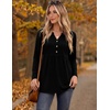 Zeagoo Women Blouses Long Sleeve Top Boho Henley Vneck Pleated Fall Tunic(Black)