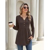 Zeagoo Women Blouses Long Sleeve Top Boho Henley Vneck Pleated Fall Tunic(Brown)