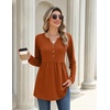 Zeagoo Women Blouses Long Sleeve Top Boho Henley Vneck Pleated Fall Tunic(Caramel)