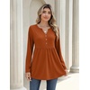Zeagoo Women Blouses Long Sleeve Top Boho Henley Vneck Pleated Fall Tunic(Caramel)