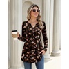 Zeagoo Women Blouses Long Sleeve Top Boho Henley Vneck Pleated Fall Tunic(Flower Black)