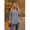 Zeagoo Women Blouses Long Sleeve Top Boho Henley Vneck Pleated Fall Tunic(Flower Grey)