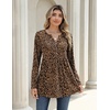 Zeagoo Women Blouses Long Sleeve Top Boho Henley Vneck Pleated Fall Tunic(Leopard Print)