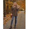 Zeagoo Women Blouses Long Sleeve Top Boho Henley Vneck Pleated Fall Tunic(Leopard Print)