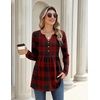 Zeagoo Women Blouses Long Sleeve Top Boho Henley Vneck Pleated Fall Tunic(Red Plaid)
