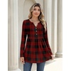 Zeagoo Women Blouses Long Sleeve Top Boho Henley Vneck Pleated Fall Tunic(Red Plaid)