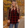 Zeagoo Women Blouses Long Sleeve Top Boho Henley Vneck Pleated Fall Tunic(Red Plaid)