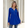 Zeagoo Women Blouses Long Sleeve Top Boho Henley Vneck Pleated Fall Tunic(Royal Blue)