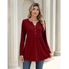 Zeagoo Women Blouses Long Sleeve Top Boho Henley Vneck Pleated Fall Tunic(Wine Red)