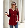 Zeagoo Women Blouses Long Sleeve Top Boho Henley Vneck Pleated Fall Tunic(Wine Red)