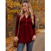 Zeagoo Women Blouses Long Sleeve Top Boho Henley Vneck Pleated Fall Tunic(Wine Red)