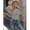 Zeagoo Women Long Sleeve Shirts Slim Fit Going Out Tops Crewneck Basic Tee(Black and White Stripes)