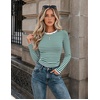 Zeagoo Women Long Sleeve Shirts Slim Fit Going Out Tops Crewneck Basic Tee(Green Stripes Tw933)