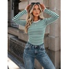 Zeagoo Women Long Sleeve Shirts Slim Fit Going Out Tops Crewneck Basic Tee(Green Stripes Tw933)