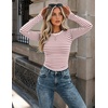 Zeagoo Women Long Sleeve Shirts Slim Fit Going Out Tops Crewneck Basic Tee(Pink Stripes Tw453)