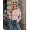 Zeagoo Women Long Sleeve Shirts Slim Fit Going Out Tops Crewneck Basic Tee(Pink Stripes Tw453)