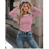 Zeagoo Women Long Sleeve Shirts Slim Fit Going Out Tops Crewneck Basic Tee(Red Stripes Tw562)