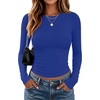 Zeagoo Women Long Sleeve Shirts Slim Fit Going Out Tops Crewneck Basic Tee(Royal Blue)