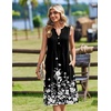 Zeagoo Women Summer Casual Dress 2026 Sleeveless Midi Tank Sundress with Pockets V Neck Buttons Pleated A Line Tshirt Dress(Black White Floral)