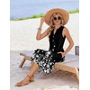 Zeagoo Women Summer Casual Dress 2026 Sleeveless Midi Tank Sundress with Pockets V Neck Buttons Pleated A Line Tshirt Dress(Black White Floral)