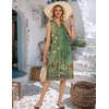 Zeagoo Women Summer Casual Dress 2026 Sleeveless Midi Tank Sundress with Pockets V Neck Buttons Pleated A Line Tshirt Dress(Green Floral)
