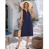 Zeagoo Women Summer Casual Dress 2026 Sleeveless Midi Tank Sundress with Pockets V Neck Buttons Pleated A Line Tshirt Dress(Navy Blue)