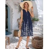 Zeagoo Women Summer Casual Dress 2026 Sleeveless Midi Tank Sundress with Pockets V Neck Buttons Pleated A Line Tshirt Dress(Navy Blue Floral)