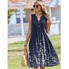Zeagoo Women Summer Casual Dress 2026 Sleeveless Midi Tank Sundress with Pockets V Neck Buttons Pleated A Line Tshirt Dress(Navy Blue Floral)