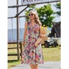Zeagoo Women Summer Casual Dress 2026 Sleeveless Midi Tank Sundress with Pockets V Neck Buttons Pleated A Line Tshirt Dress(Pink Green Leaf)