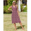 Zeagoo Women Summer Casual Dress 2026 Sleeveless Midi Tank Sundress with Pockets V Neck Buttons Pleated A Line Tshirt Dress(Red White Floral)