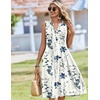Zeagoo Women Summer Casual Dress 2026 Sleeveless Midi Tank Sundress with Pockets V Neck Buttons Pleated A Line Tshirt Dress(White Blue Floral)