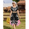 Zeagoo Womens Casual Dress for Summer Loose Hankerchief Flare Midi Sundress(Black Pink Flower)