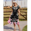 Zeagoo Womens Casual Dress for Summer Loose Hankerchief Flare Midi Sundress(Black Pink Flower)