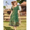 Zeagoo Womens Casual Dresses for Summer Short Sleeve Flare Midi Dress Beach(02 Green Floral)