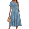 Zeagoo Womens Casual Dresses for Summer Short Sleeve Flare Midi Dress Beach(04 Blue)