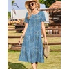Zeagoo Womens Casual Dresses for Summer Short Sleeve Flare Midi Dress Beach(04 Blue)