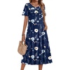 Zeagoo Womens Casual Dresses for Summer Short Sleeve Flare Midi Dress Beach(04 Navy Floral)