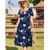 Zeagoo Womens Casual Dresses for Summer Short Sleeve Flare Midi Dress Beach(04 Navy Floral)