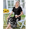 Zeagoo Womens Casual Dresses for Summer Short Sleeve Flare Midi Dress Beach(Black Floral)