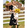 Zeagoo Womens Casual Dresses for Summer Short Sleeve Flare Midi Dress Beach(Black White)